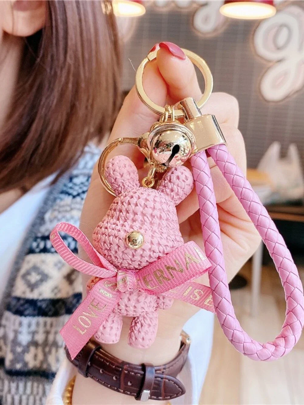 Teal Crochet Bear Keychain with Gold Hardware